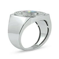 Imperijalni dragulj Sterling Silver ovalni rez stvorio je Opal i stvorio bijeli safirski halo muški prsten