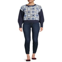 Time i TRU ženski kukičani prednji džemper, srednja težina, veličine xs-xxxl
