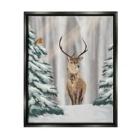 Stupell Industries Sezonski jeleni zimski pejzažni praznični slikar crni plutač uokviren umjetnički print zidna