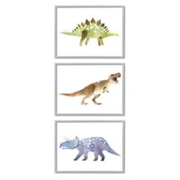 - Re Triceratops i Stegosaurus, razigrani dječji dinosauri, uokvireni umjetnički otisci