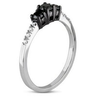 Carat T.W. Crno-bijeli dijamant 10kt bijelo zlato zaručnički prsten od tri kamena