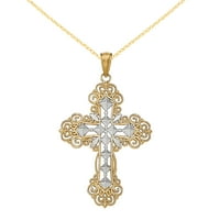Privjesak u obliku križa s dijamantnim uzorkom u netaknutom zlatu, karatnom žutom zlatu i rodiju, poliran i teksturiran,