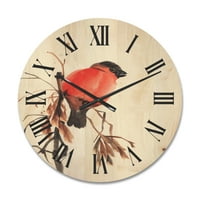 DesignArt 'Red Bullfinch ptica koja sjedi na grani' tradicionalni drveni zidni sat