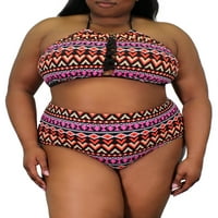 Stupnjevi ženskog plus-size plemenskog tiska x-front bikini kupaći kostim vrh
