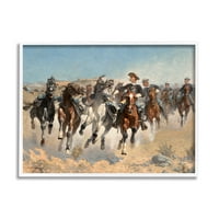 Stupell Industries galoping konji kauboji kauboji trotti pustinjski pijesak slikati bijeli uokvireni umjetnički
