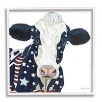 Stupell Zemlja Americana Zastava krava uzorak životinja i insekata slika u bijelom okviru umjetnički tisak zidna