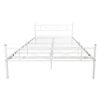 Aukfa Queen Size Metal Bed Okvir - okvir platforme s uzglavljem - bijelo