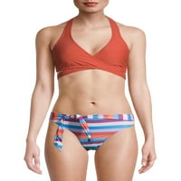 Ženski bikini kupaći kostim s omotom u boji u boji