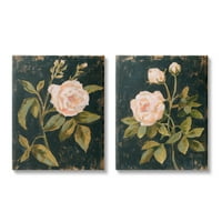 Enchanted Vintage ružičaste ruže s cvjetnim uzorkom na crnom platnu, 30