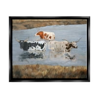 Stupell goveda kupaonica za kupanje rijeke i insekti slike slikanje crni plutari uokvireni umjetnički print zidni