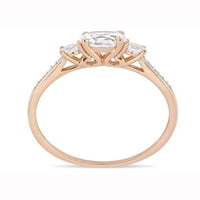 1- Carat T.G.W. Stvoren bijeli safir i dijamantni ružičasti ružičasti prsten od tri kamena