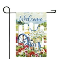Dobrodošli bijela ograda cvjetna vanjska vrtna zastava 12.5 18