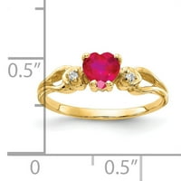 Prsten od žutog zlata u obliku srca s rubinom i dijamantom u netaknutom karatnom zlatu