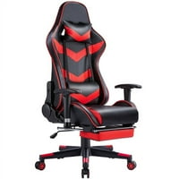 Podesiva ergonomska okretna stolica za igranje s naslonom za noge, Crna i crvena