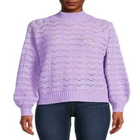 Time i TRU ženski Pointelle namamljuju džemper za vrat