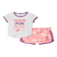 Reebok djevojčica i toddler djevojka aktivna grafička majica i tkani kratki set outfit, 2-komad, 12m-5t