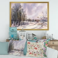 DesignArt 'ljubičasti snježni tonovi sa zimskim krajolikom' tradicionalni uokvireni umjetnički tisak