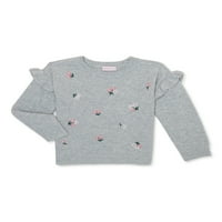 Povijest dizajna mališana izvezeni cvjetni džemper s lepršavim rukavima, veličine 2T-5T