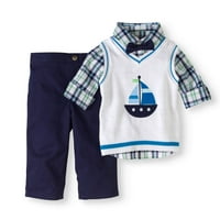 Prsluk za džemper za dječake, košulja s kratkim rukavima i hlače 3-komadića set
