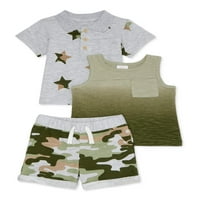 Wonder Nation Baby Boy Star Tiskan Polo, Tank & Shorts Outfit Set, 3PC