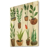 DesignArt 'osam kućnih biljaka u tradicionalnom tisku glinenih ploča na prirodnom borovom drvetu