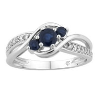 10K bijelo zlato Sapphire & Carat T.W. Dijamantni prsten od 3 kamena