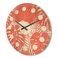 DesignArt 'retro tropsko lišće koralj I' Moderni zidni sat u sredini stoljeća