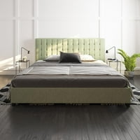 Emily tapecirani krevet, svijetlo zelena posteljina, okvir kraljevskog kreveta