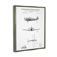 Stupell Industries Detaljan patent američki zrakoplov grafičke umjetnosti sjaj siva plutajuća uokvirena platna za
