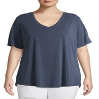Ženska majica veličine & veličine plus kratkih rukava i izreza u obliku slova u
