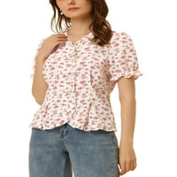 Jedinstveni prijedlozi Ženska košulja s cvjetnim printom na kopčanje ukrašena volanima, bujne bluze Na vrhu