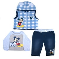 Mickey Mouse Mickey Ear Microfleece prsluk, majica i hlače dugih rukava, set odjeće