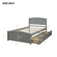 Aukfa dvostruka platforma kreveta, okvir drvenog kreveta s uzglavljem i ladicama za dječju sobu, siva