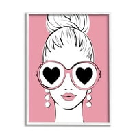 Stupell Industries Fashion Woman Heart Sunčane naočale Pink Glam Crtanje grafičke umjetnosti bijela uokvirena umjetnička