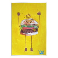 Stupell Industries nasmijane hamburger Crown Hrana Slika lika Umjetnička umjetnost Umjetnička umjetnost, dizajn