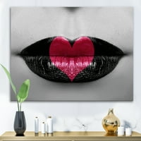 DesignArt 'Crveno srce u jednobojnim usnama' Moderno platno zidna umjetnička tiska