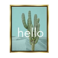Stupell Industries Bold Hello Cactus pozdrav plave pustinjske dine Grafičke umjetnosti Metalno zlato plutajuće uokvireno