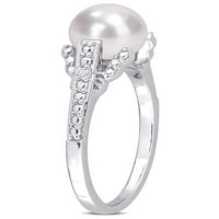 Prsten od srebra s umjetnim slatkovodnim biserima i dijamantima s podijeljenim drškom