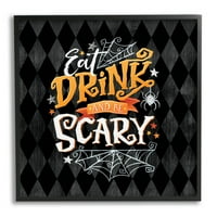 Jedite piće Budite zastrašujući Halloween uzorak odmor grafička umjetnost crna uokvirena umjetnička print zidna