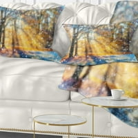 DesignArt Blur zima sa snježnim pahuljicama - pejzažni tiskani jastuk za bacanje - 18x18