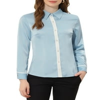 Jedinstveni prijedlozi Elegantna ženska uredska satenska košulja s kontrastnim detaljima na kopčanje